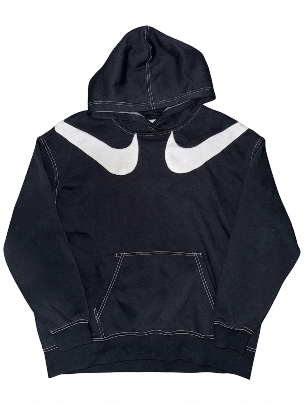 Nike Double Swoosh Hoodie Black M Pullover Sweatshirt Streetwear Y2K Oversized